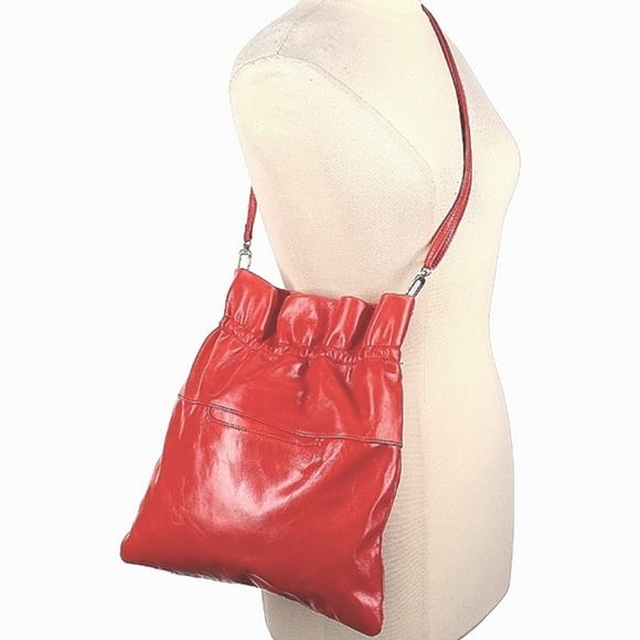 HOBO 'Prose' Orangish/Red Cinched Top Leather Crossbody & Shoulder Purse - Picture 9 of 11
